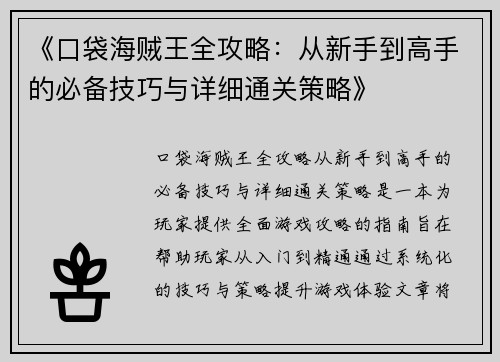 《口袋海贼王全攻略：从新手到高手的必备技巧与详细通关策略》